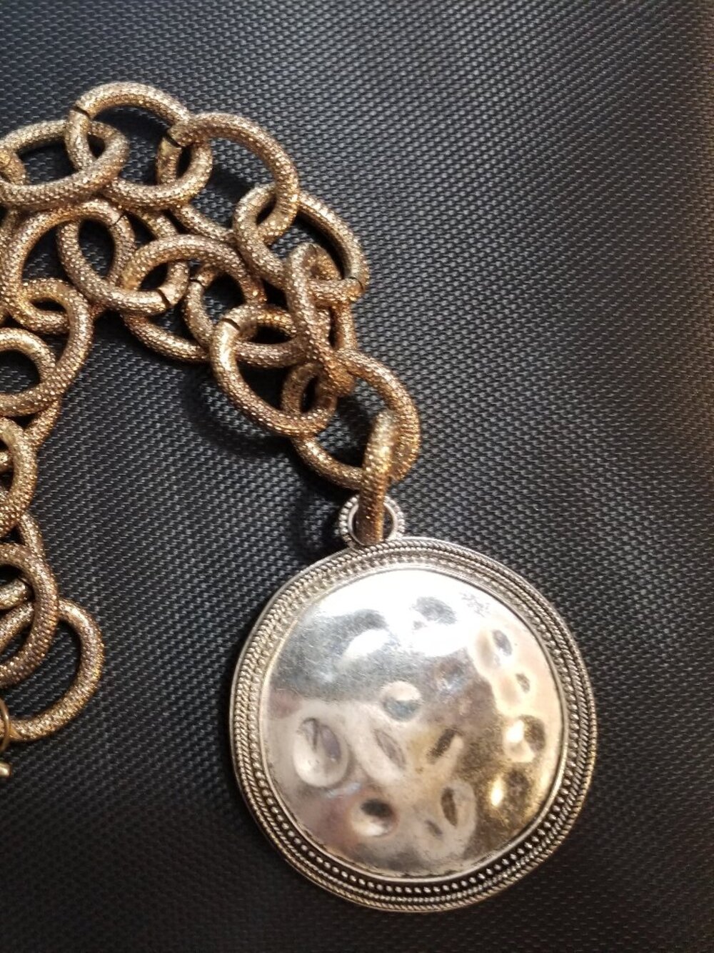 Gold-Chunky-Chain with Hammered-Silver-Medallion: An Ellen Original (#RLC)